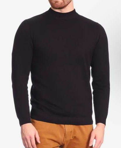 Black mock neck sweater pullover for men cotton blend long sleeve knit