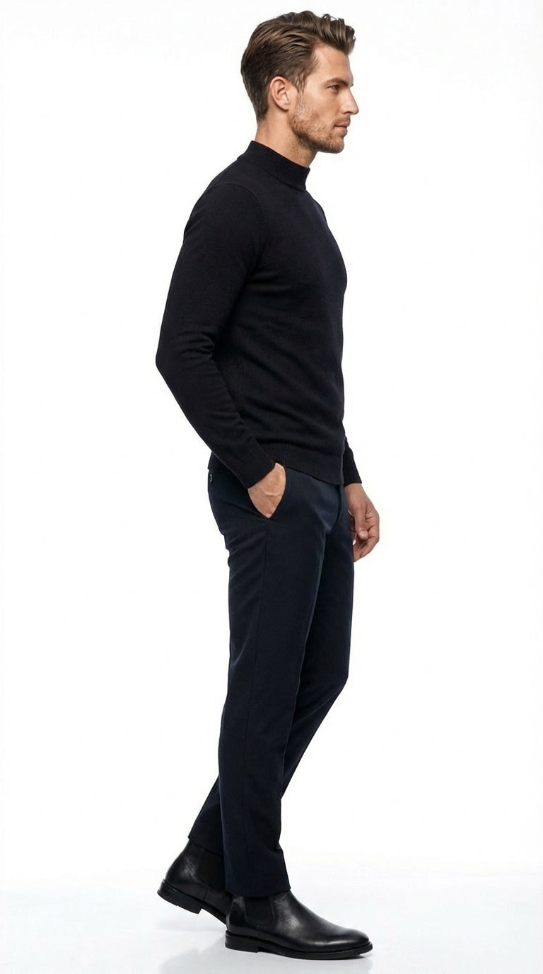 Black mock neck sweater pullover for men cotton blend long sleeve knit - 38 Short Jacket+32 Waist Adjustable 28to34)(Height: 5 4 to5 7 )(Neck  15-16.5)S-M)