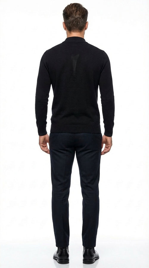 Black mock neck sweater pullover for men cotton blend long sleeve knit