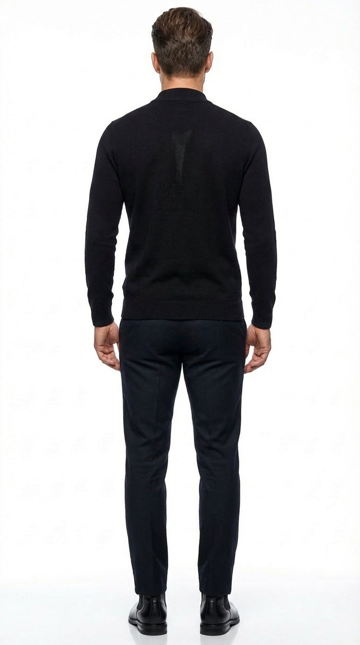 Black mock neck sweater pullover for men cotton blend long sleeve knit
