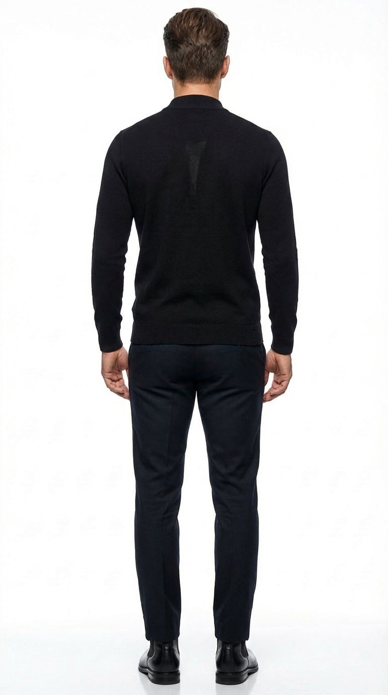 Black mock neck sweater pullover for men cotton blend long sleeve knit