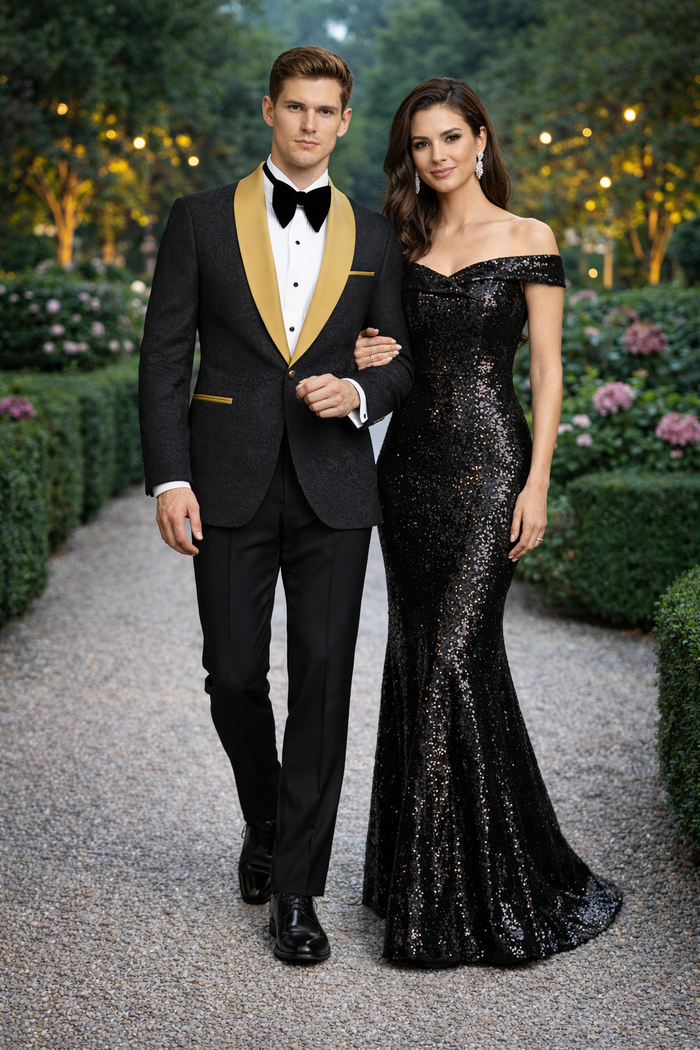 Black Paisley Suit - Wedding Prom 2026 Suit - Black Tuxedo-New Designer Collection