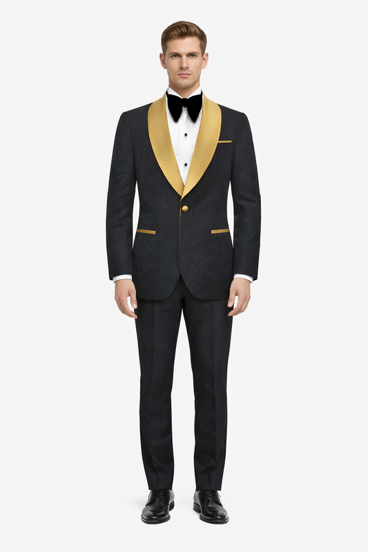 Black Paisley Suit - Wedding Prom 2025 Suit - Black Tuxedo-New Designer Collection
