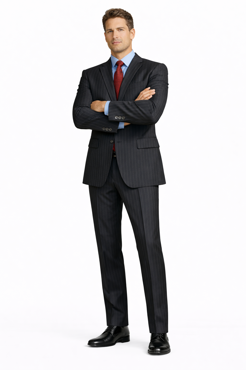 Black Pinstripe Bold Bold Chalk Stripe Pinstripe Suit-New Designer Collection - 34 Short or Extra Small