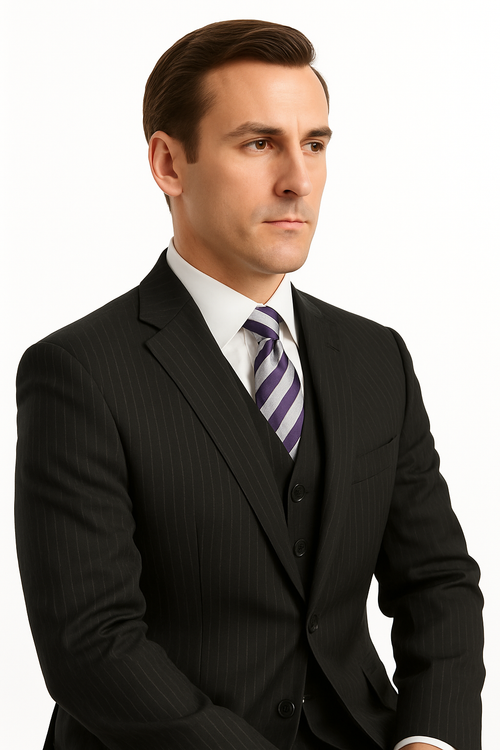 Black Pinstripe Men's Business Suit - Two Button Vested Style - New Arrival