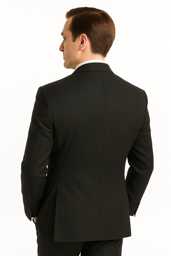 Black Pinstripe Men's Business Suit - Two Button Vested Style - New Arrival
