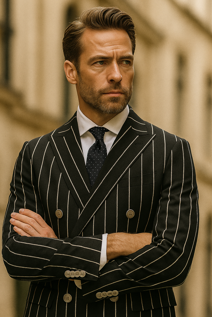Black Pinstripe Suit - Gangster Suit - 1920's Suit - Double Breasted Suit
