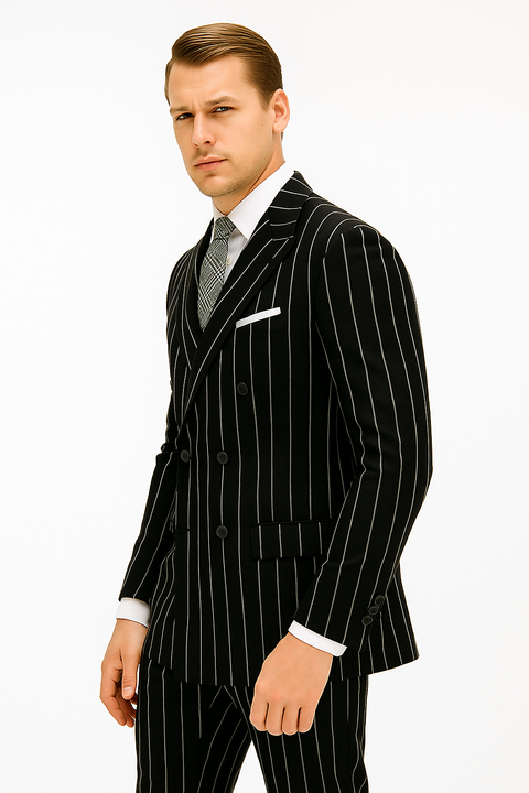 Black Pinstripe Suit - Gangster Suit - 1920's Suit - New Arrival