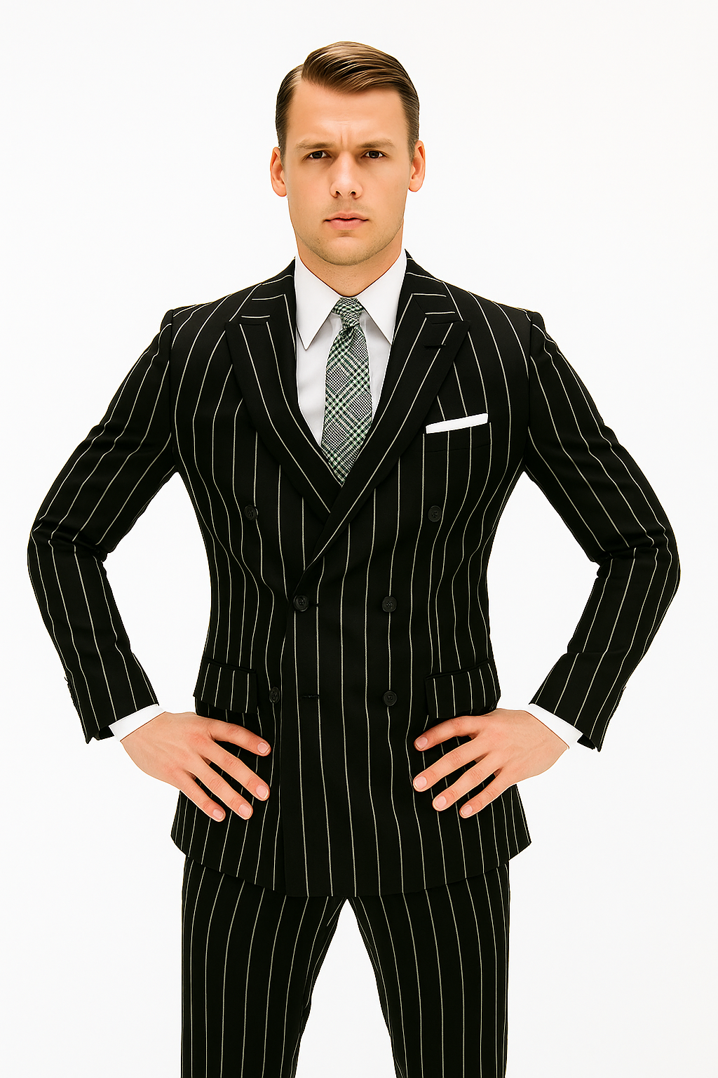 Men's Black Pinstripe Suit Gangster 1920's New Arrival Coat Size 38 Men's Black Pinstripe Suit Gangster 1920's New Arrival Coat Size 38