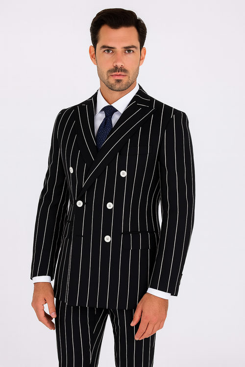 Black Pinstripe Suit - Gangster Suit - 1920's Suit - Double Breasted Suit