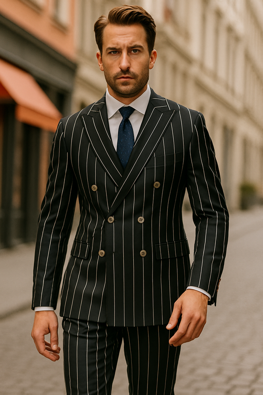 Black Pinstripe Suit - Gangster Suit - 1920's Suit - Double Breasted Suit - New Arrival