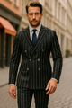 Black Pinstripe Suit - Gangster Suit - 1920's Suit - Double Breasted Suit - New Arrival