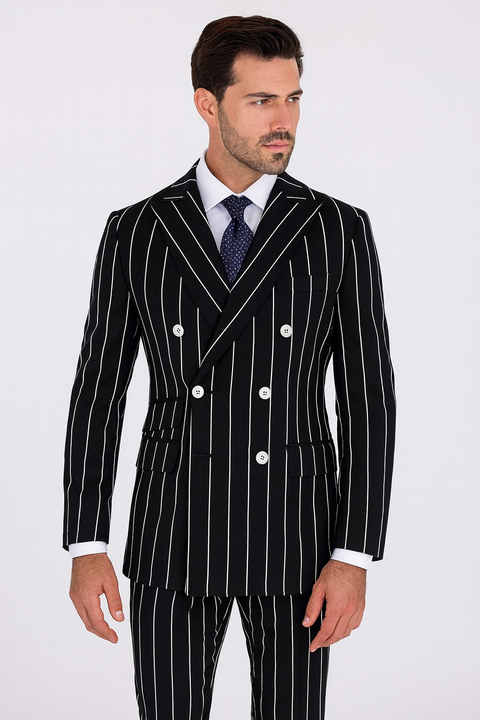 Black Pinstripe Suit - Gangster Suit - 1920's Suit - Double Breasted Suit