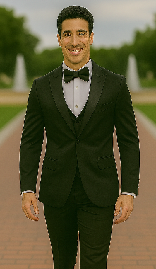 Black Satin Tuxedo Four Piece Set - Wedding - Prom