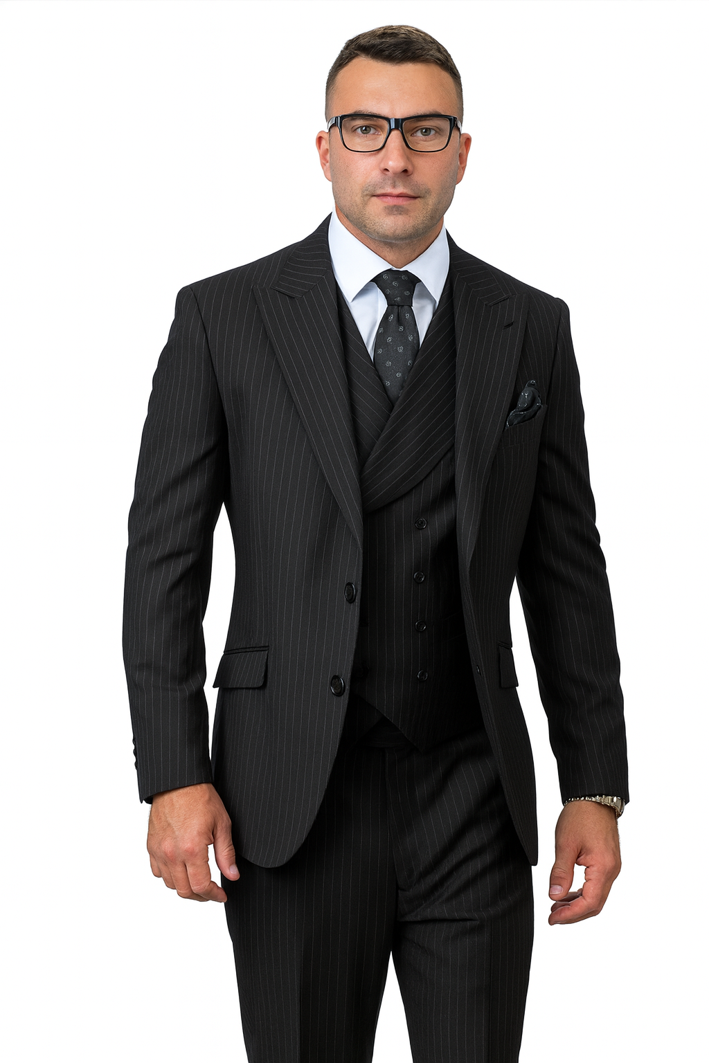 Statement Suits Black-New Designer Collection - 38 Short Jacket+32 Waist Adjustable 28to34)(Height: 5 4 to5 7 )(Neck  15-16.5)S-M)