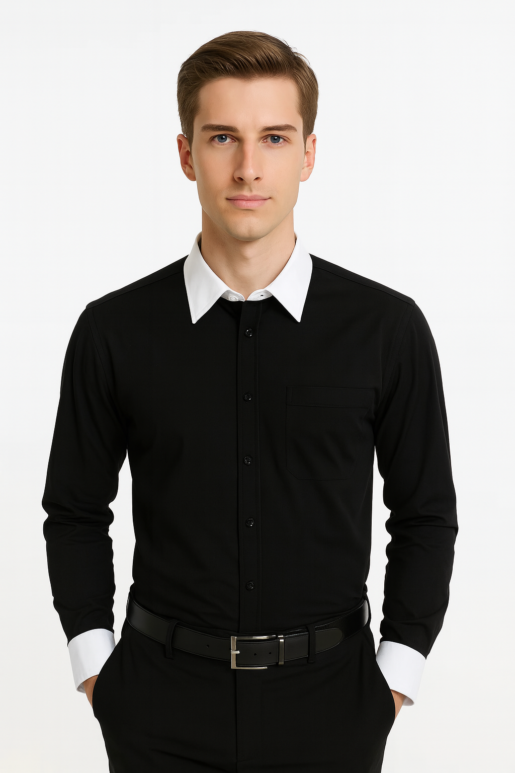 Classic Stylish Fashionable -White Collar Two Toned Contrast white collars Multi-color Men's Dress Shirt - Medium 15.5" Neck / 34-35" Sleeve