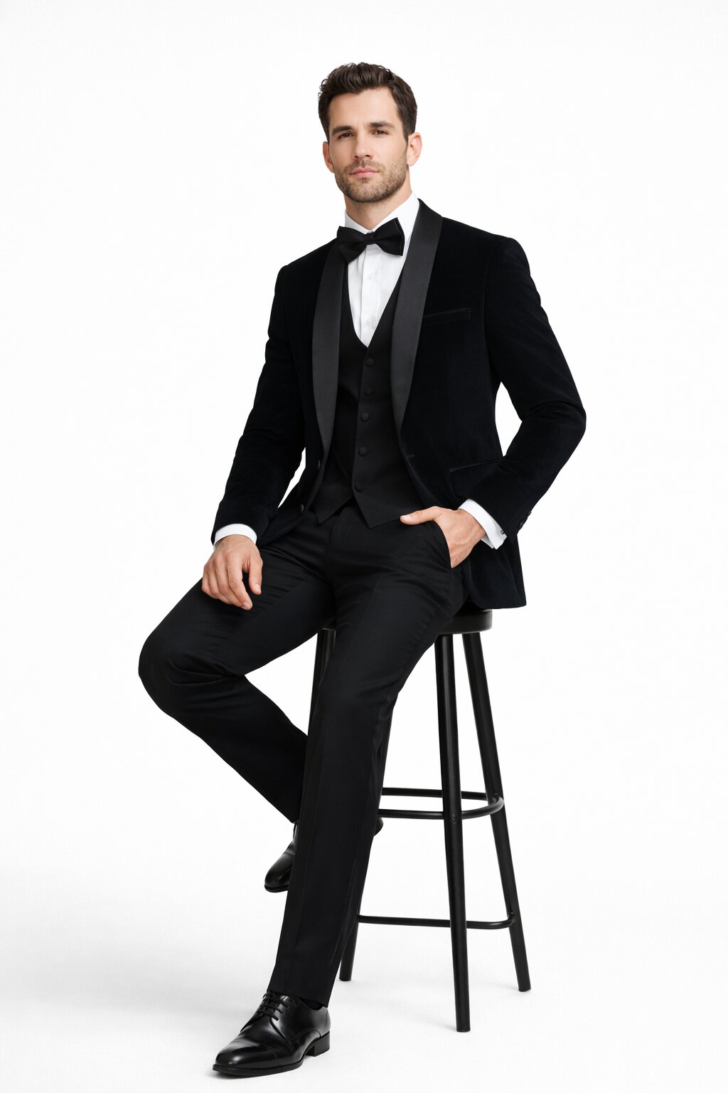 Men's Designer Vested Velvet Wedding & Prom Tuxed in Black