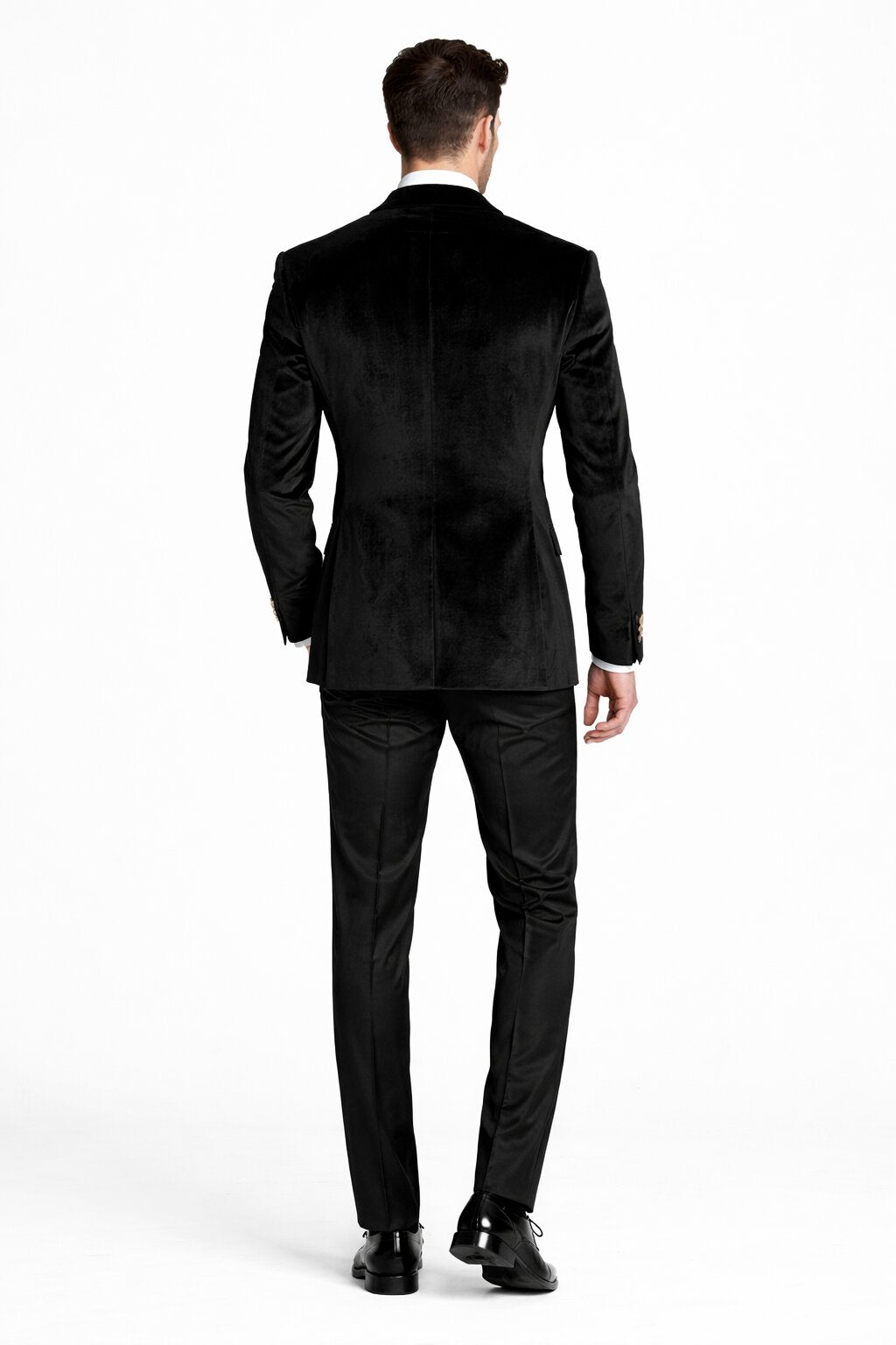 Men's Designer Double Breasted Velvet Suti with Gold Buttons in Black