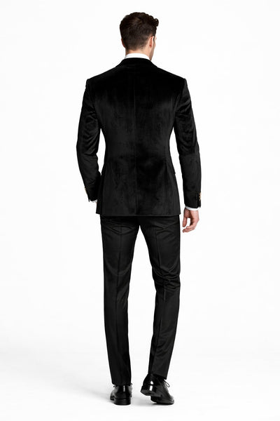 Men's Designer Double Breasted Velvet Suti with Gold Buttons in Black