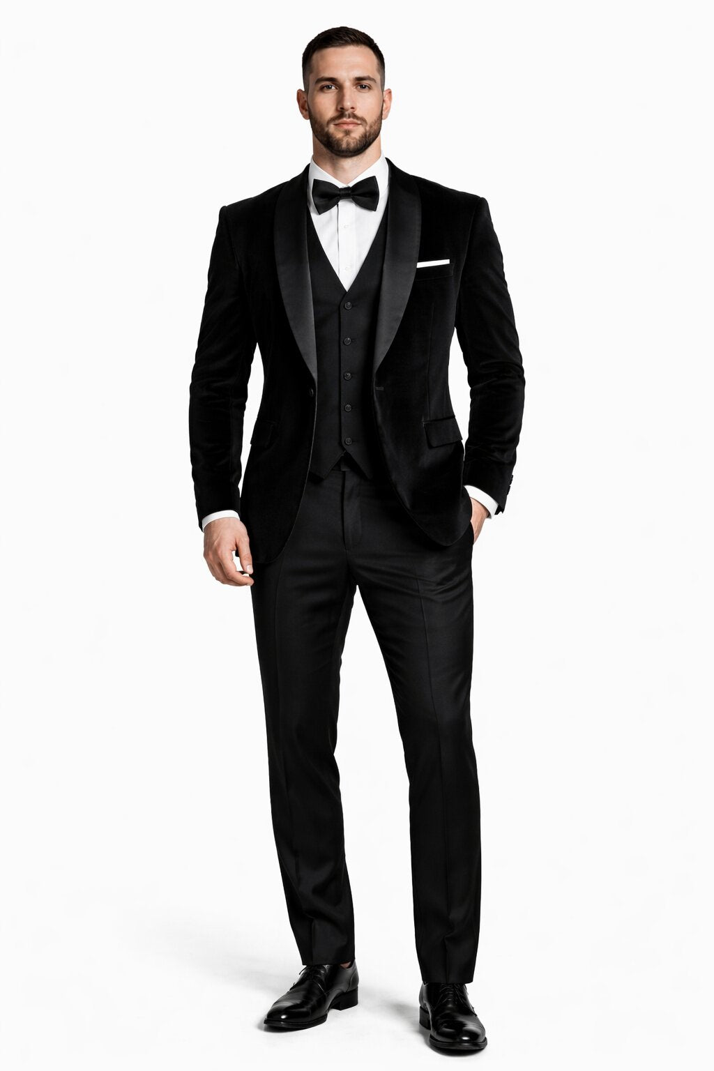 Men's Designer Vested Velvet Wedding & Prom Tuxed in Black