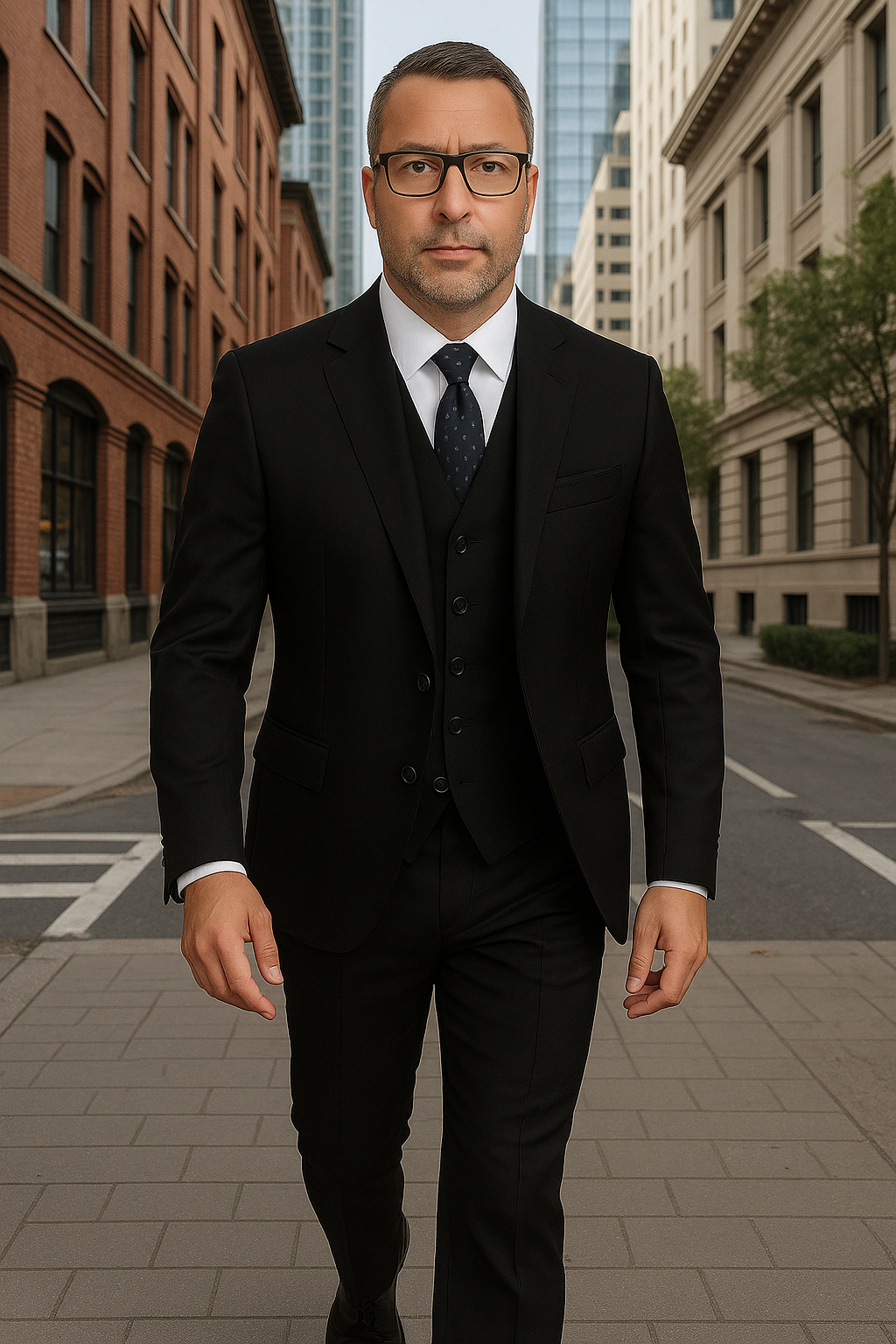 Wool Suit - Italian Made Business Suit by Statement Men's 3 Piece 100% Wool Fashion Suit - Herringbone Stripes - 38R