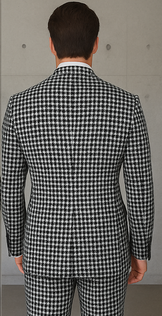 Wool Suit - Italian Made Business Suit by Statement Men's 2 Piece 100% Wool Double Breasted Suit - Houndstooth Pattern - 38R