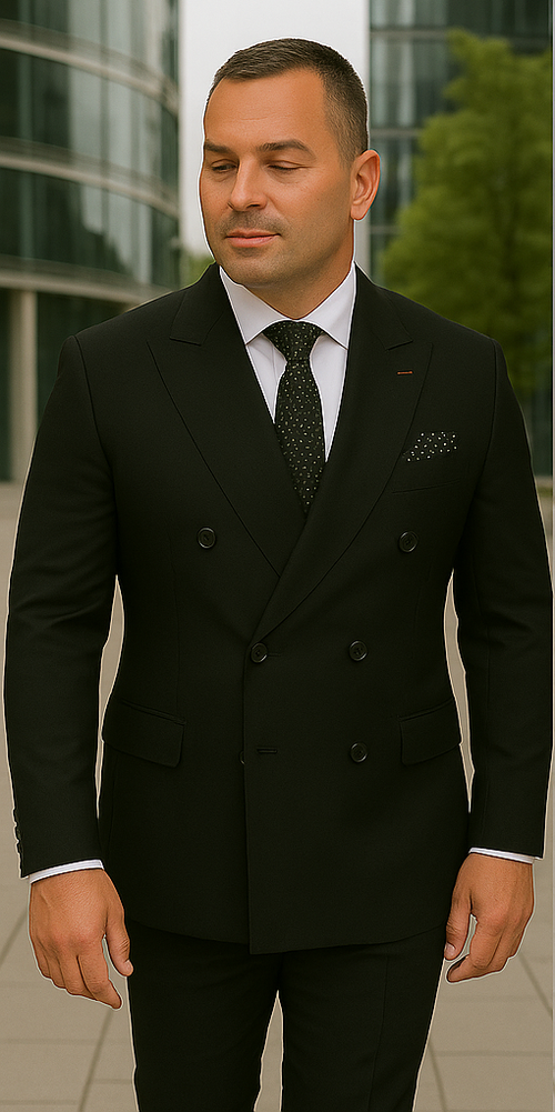 Wool Suit - Italian Made Business Suit by Statement Men's 2 Piece 100% Wool Double Breasted Suit - Micro Windowpane