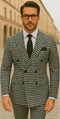 Wool Suit - Italian Made Business Suit by Statement Men's 2 Piece 100% Wool Double Breasted Suit - Houndstooth Pattern