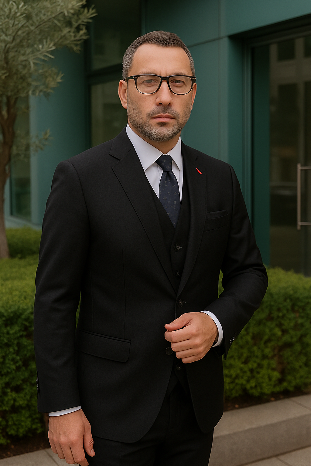 Wool Suit - Italian Made Business Suit by Statement Men's 3 Piece 100% Wool Fashion Suit - Herringbone Stripes - 38R