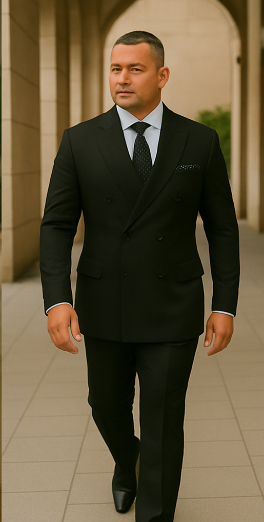 Wool Suit - Italian Made Business Suit by Statement Men's 2 Piece 100% Wool Double Breasted Suit - Micro Windowpane - 38R