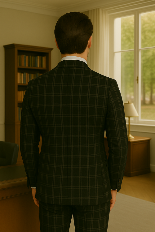Modern Fit - Wool Suit - Italian Made Business Suit by Windowpane Texture Business Pattern Mdoern Fit Side Vented Men's 3 Piece 100% Wool Modern Fit Suit - Plaid Pattern
