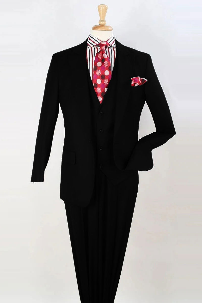 Men's Double Breasted Vest with Wide Peak Lapel Black Suit - New Arrival - 38 Regular