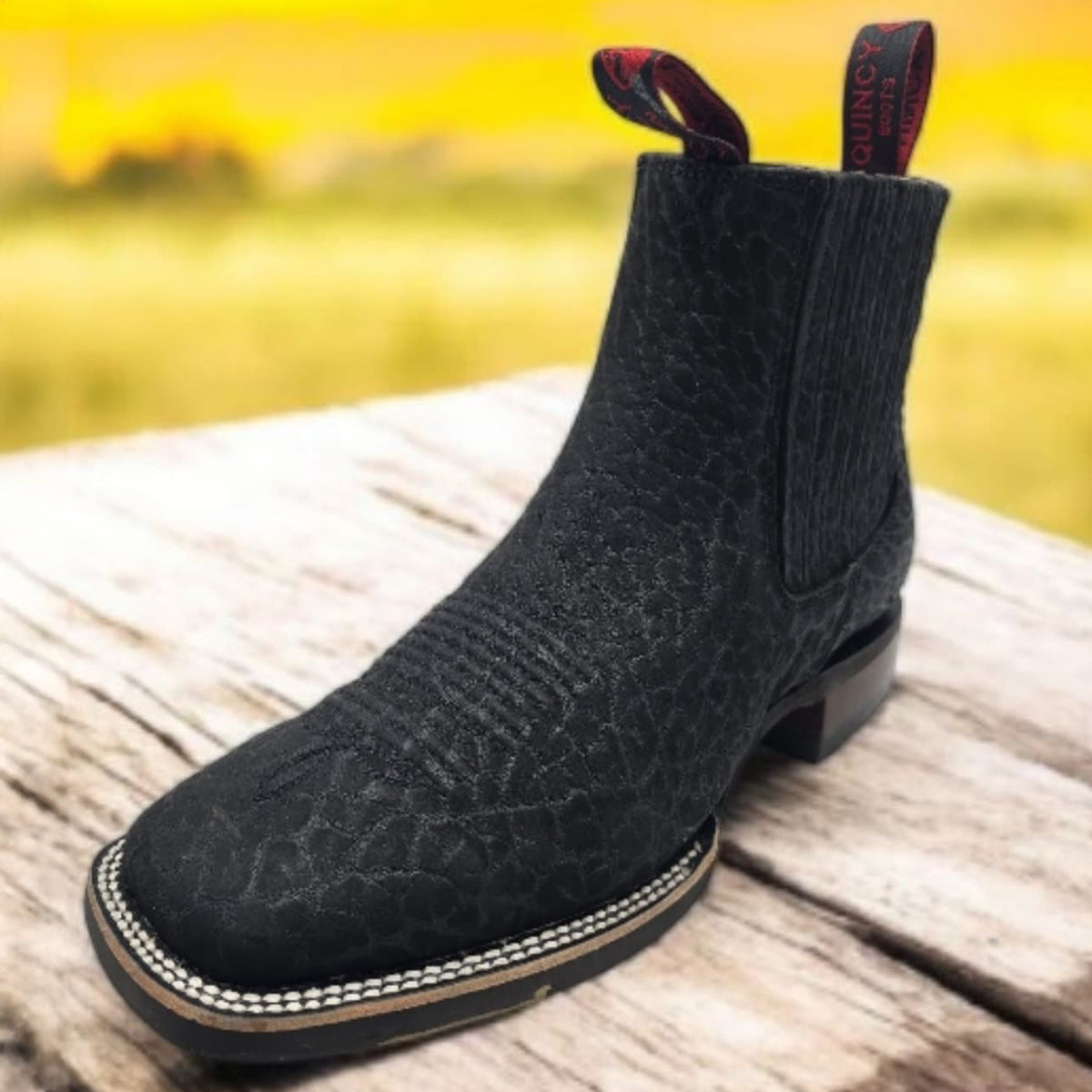 Men’s Bull Shoulder Short Cowboy Boots in Black and Brown, Western Ankle Boots with Square Toe - Brown