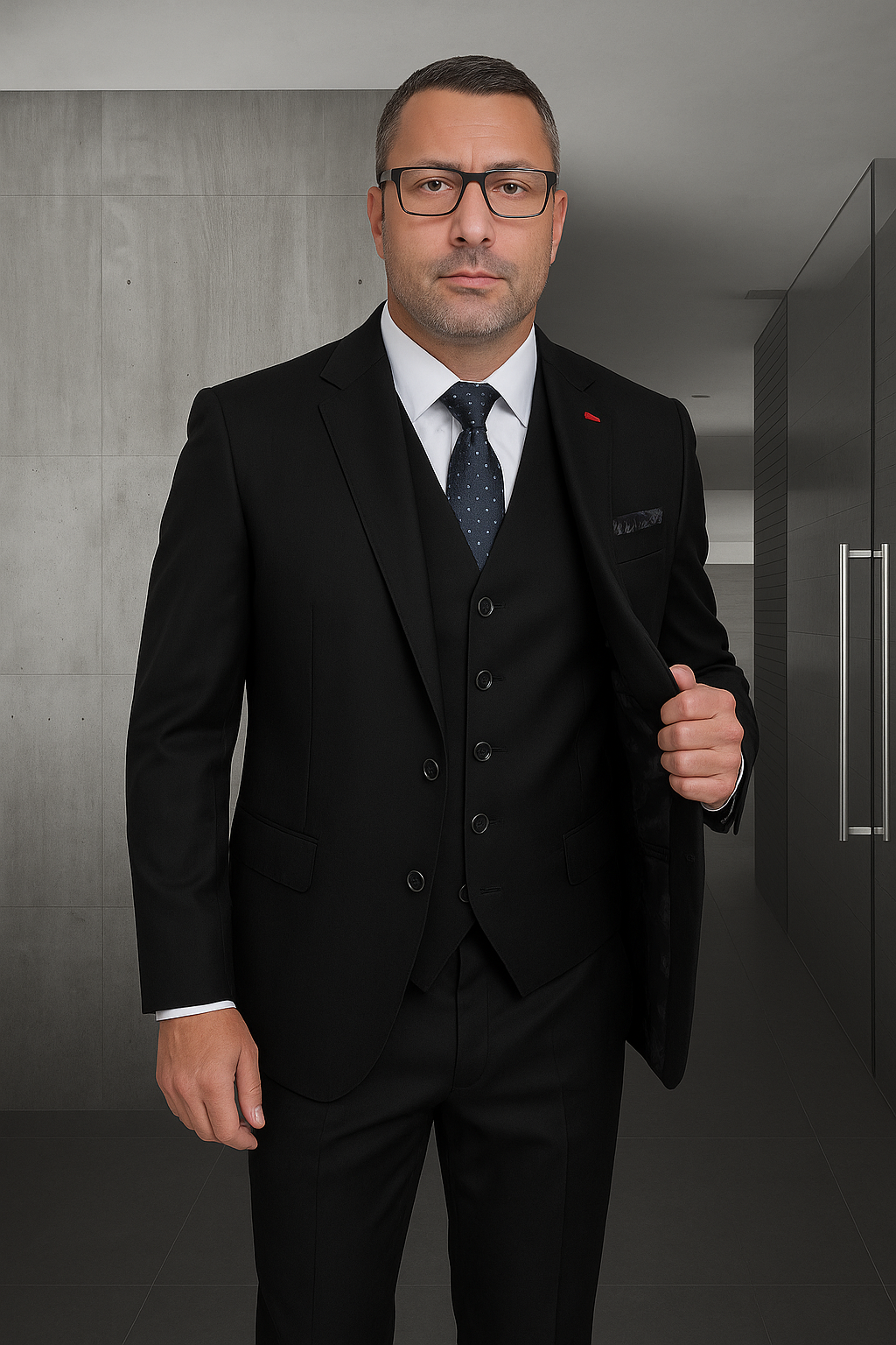 Wool Suit - Italian Made Business Suit by Statement Men's 3 Piece 100% Wool Fashion Suit - Herringbone Stripes - 38R