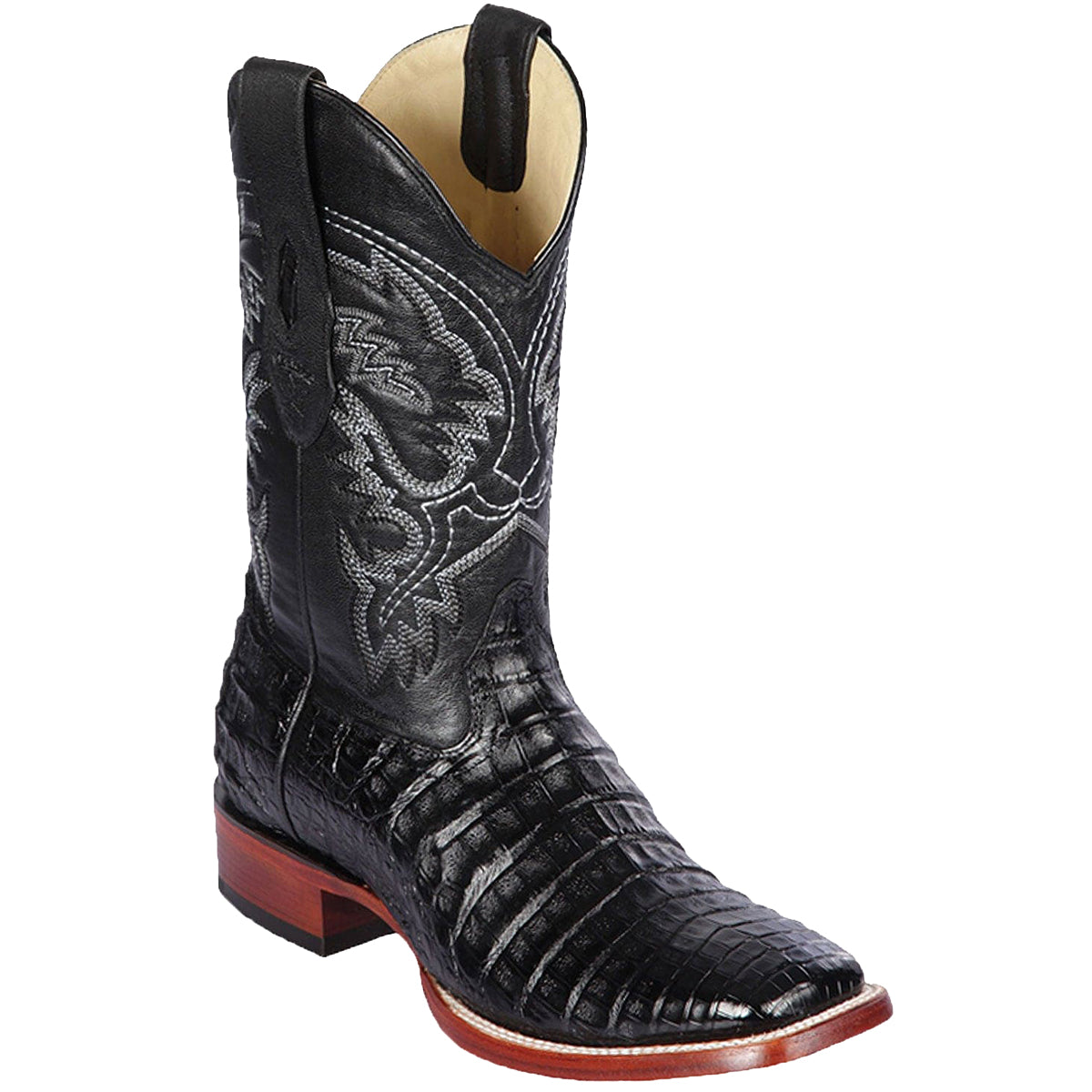 Black Caiman Square Toe Cowboy Boots - EE