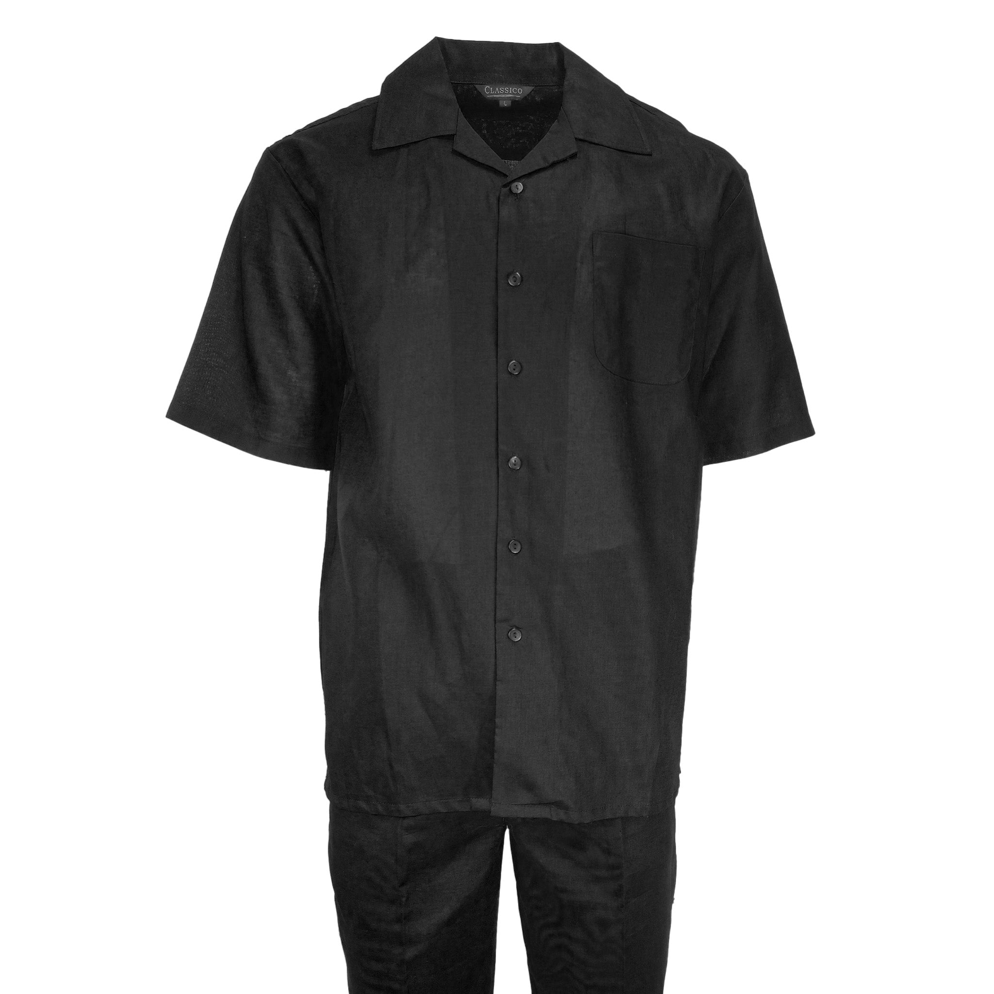 Mens Black Linen Shirt and Pants Casual Outfit Set - Small