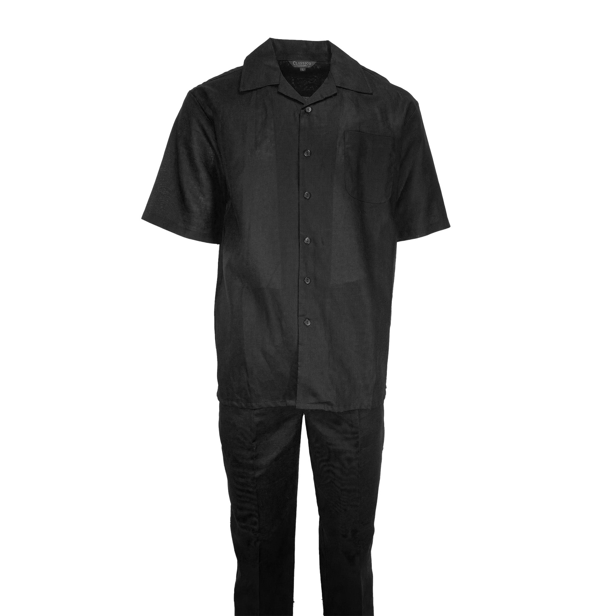Mens Black Linen Shirt and Pants Casual Outfit Set - Small