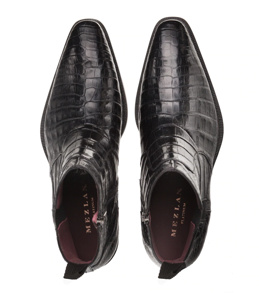 Mezlan Blackmore Crocodile Dress Boots Black (4715-F) - Medium