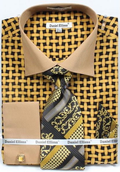 Net Pattern Two Tone French Cuff Dress Shirt