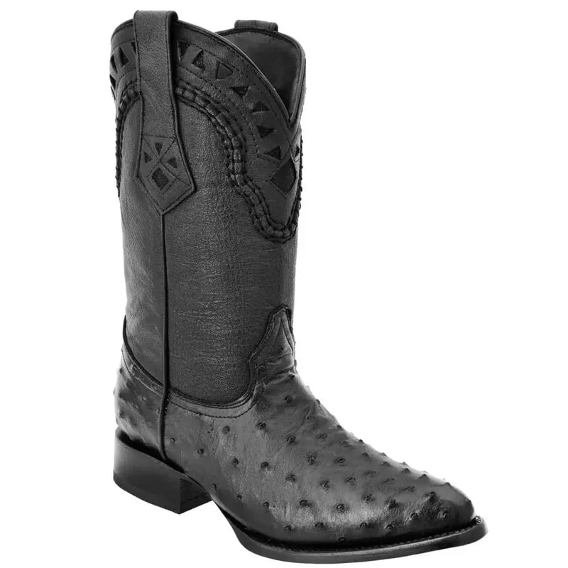 Mens White Diamond Boot Black Ostrich Cowboy Boots J-Toe - 6