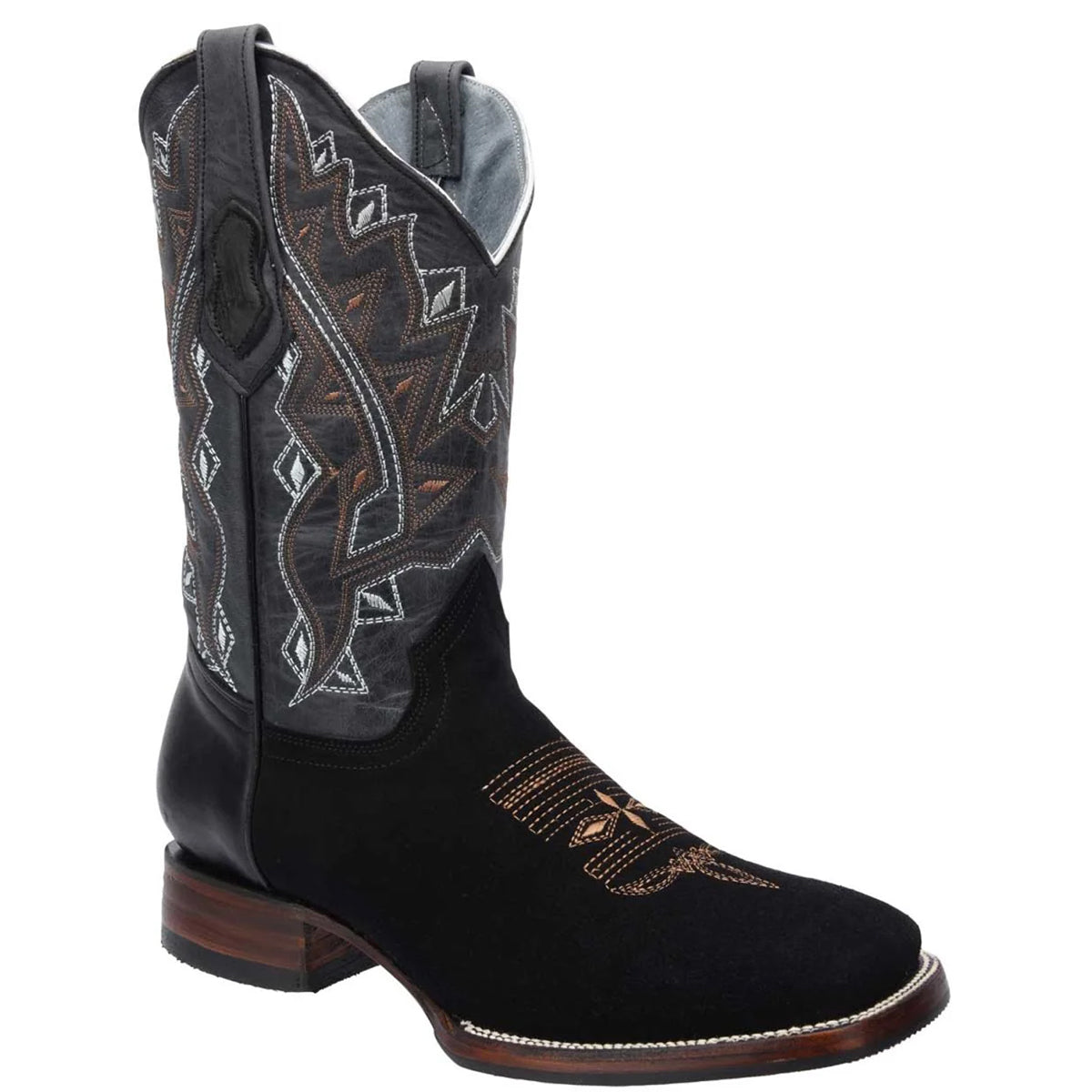 Mens White Diamond Boot Black Cowboy Boot Nubuck Square Toe - 6