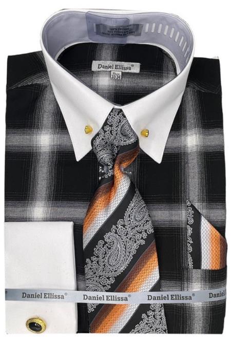 Mens Black Tone On Tone Check Printed Dress Shirt