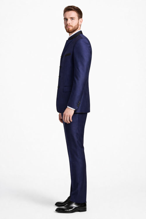 Wedding Groom Suit - Prom 2026 Tuxedo Suit - No Collar Weddig Tuxedo - Blue