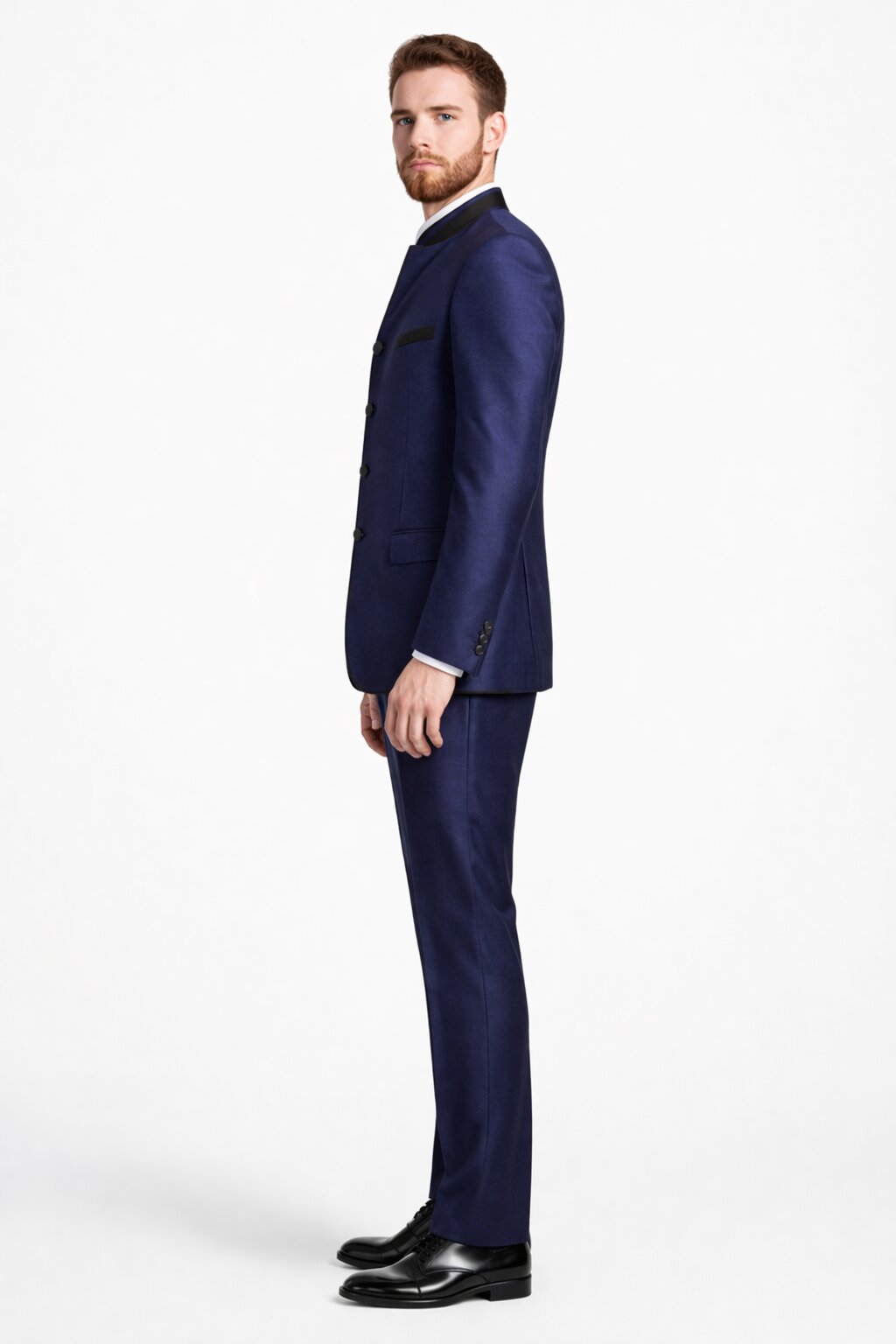 Wedding Groom Suit - Prom 2026 Tuxedo Suit - No Collar Weddig Tuxedo - Blue