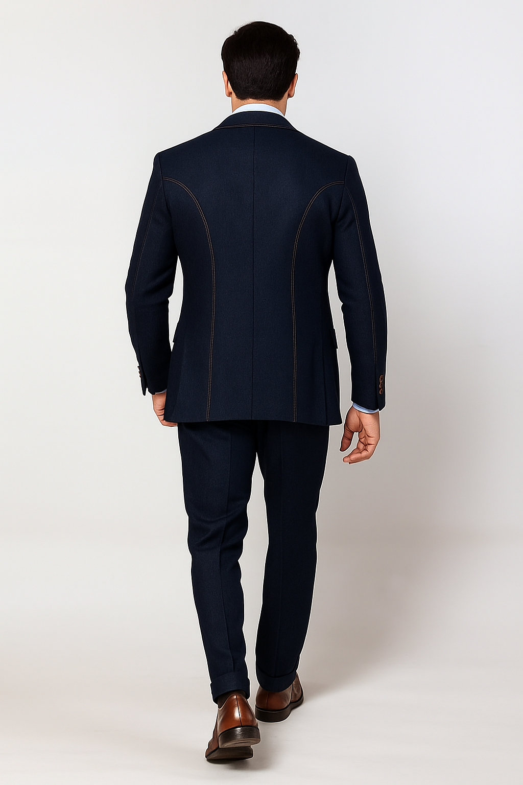 "Blue Denim Men's Suit with Double Breasted Vest - Two Button Peak Lapel" - 34 Regular