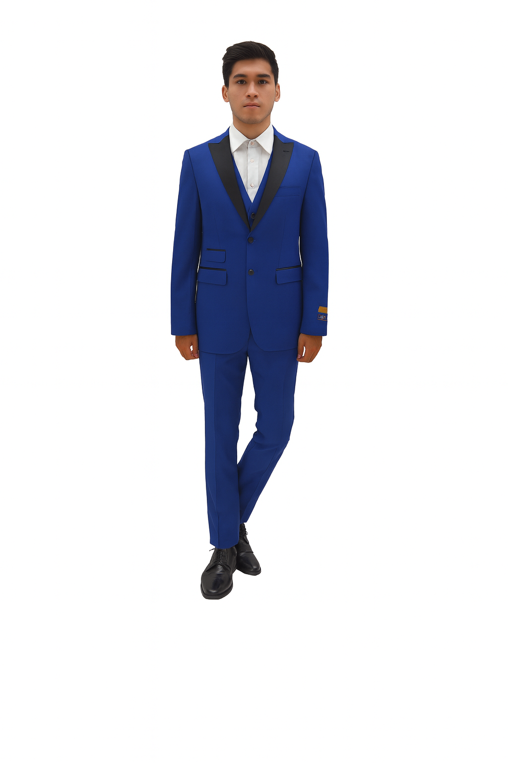 Mens Royal Blue Prom Tuxedo - Mens 2 Button Peak Lapel Vested Prom Tuxedo in Royal Blue - 38 Short Jacket+32 Waist Adjustable 28to34)(Height: 5 4 to5 7 )(Neck  15-16.5)S-M)