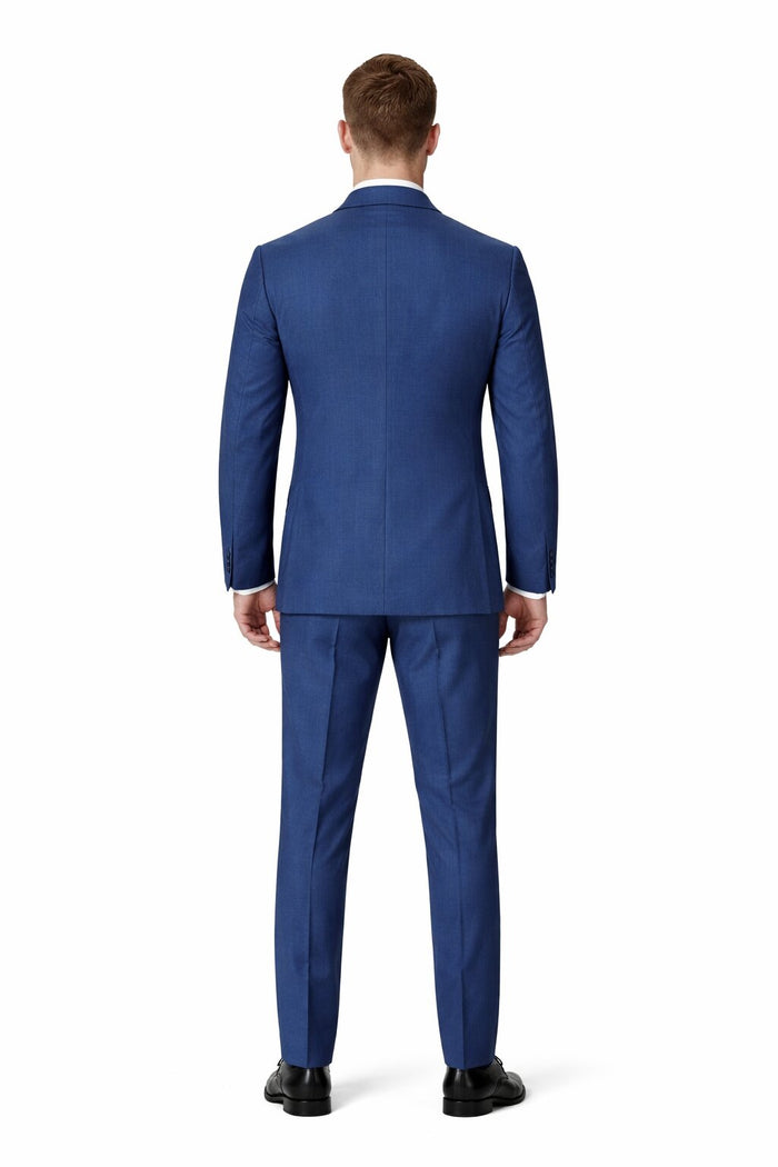 Mens Blue Wool Tiglio Double Breasted Suit Classic Peak Lapel Suit