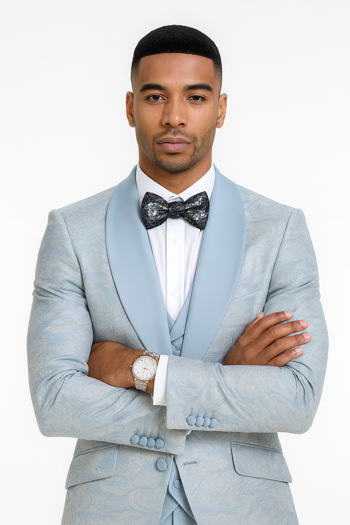 2026 Prom 2026 Special Blue Tuxedo Suit w/ Double-Breasted Vest by Tazzio