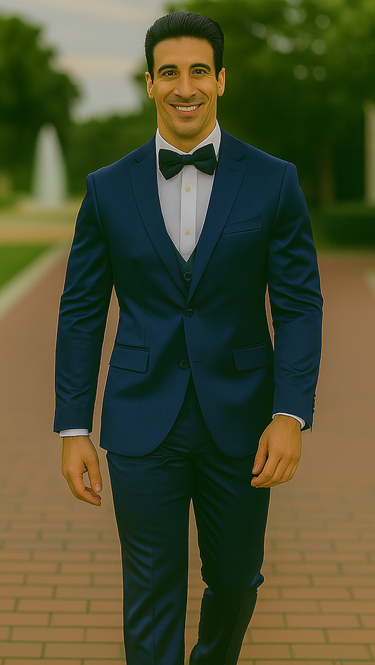 Blue Satin Tuxedo Four Piece Set - Wedding - Prom