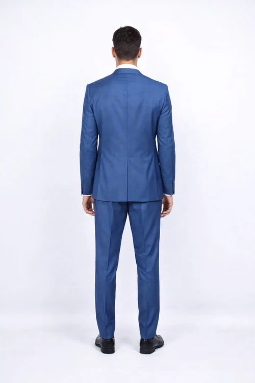 Blue Slim Fit Mens Suit by Rossiman Rossi Skinny Style with 1-Button Jacket